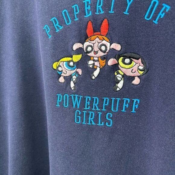 Cartoon Network Powerpuff Girls Vintage 2000 Y2K Navy Embroidered Crewneck Sweat - Picture 3 of 11